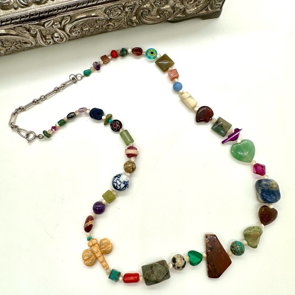 Vintage Semiprecious Gemstone Silver Necklace